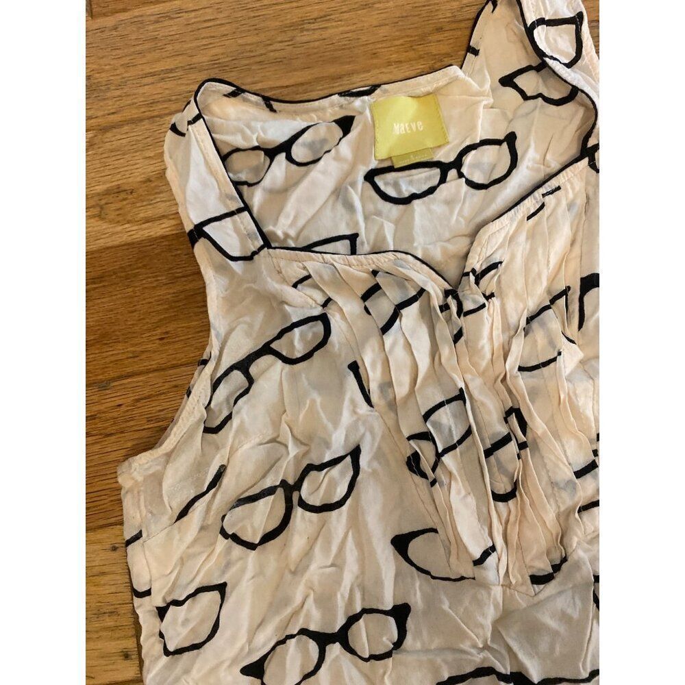 Maeve Anthropologie Women's beige Sleeveless Blouse With Glasses Print Size 2 - Picture 2 of 8